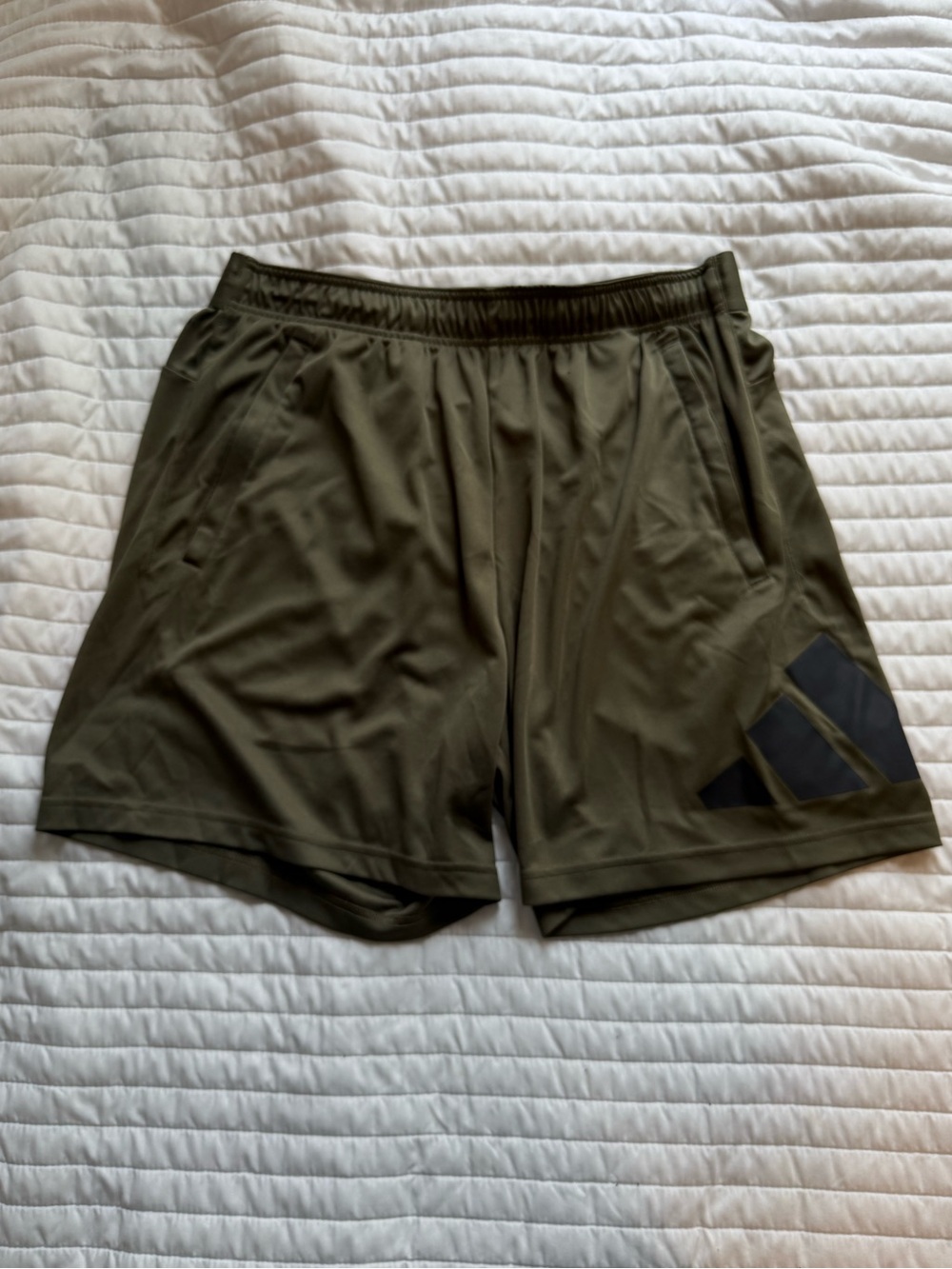 adidas Olive Athletic Shorts with Black Logo Panel